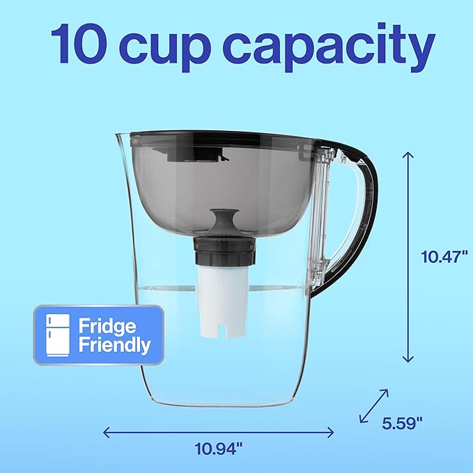 Brita 10 Cup Water Filter Pitcher, Reduces Chlorine, Mercury, Cadmium, Copper and More, Includes 1 Brita Plus Filter, BPA Free, Clear