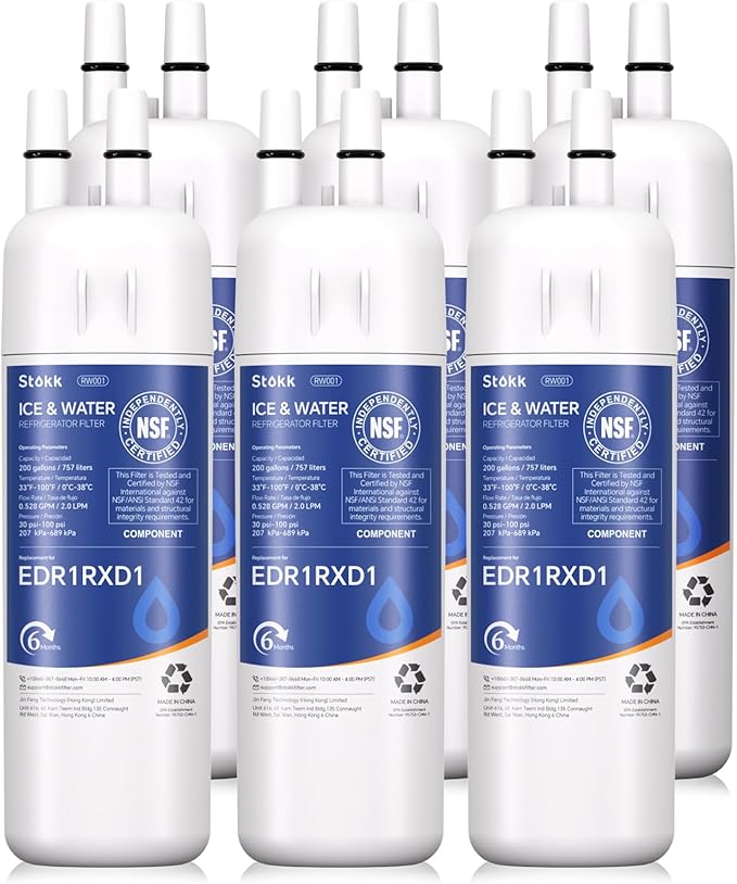 Stokk EDR1RXD1 Water Filter Replacement Compatible with Everydrop Filter 1, EDR1RXD1B, Whirlpool W10295370A, P8RFWB2L, P4RFWB, P5WB2L, 46-9081, 46-9930, RW001 Refrigerator Water Filter, 6 Pack