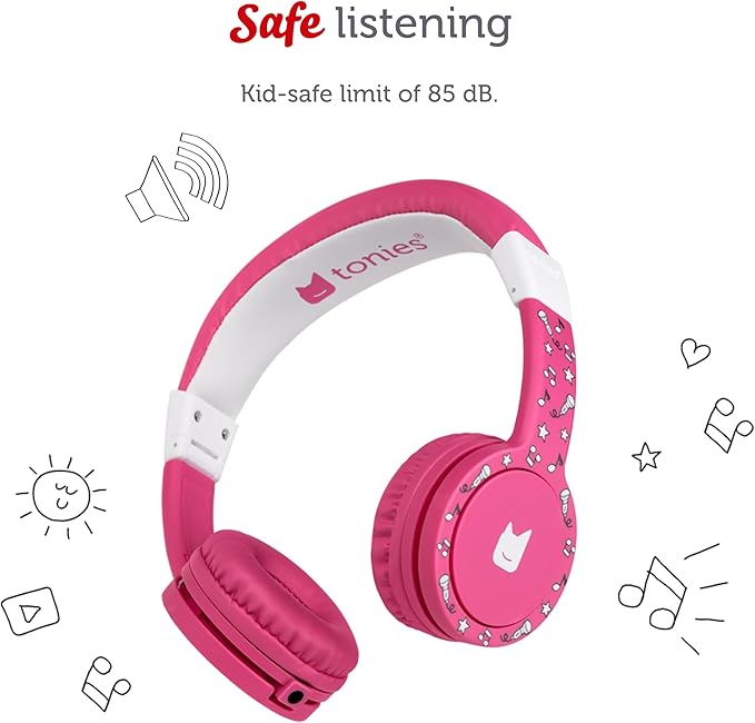 Tonies Foldable Wired Headphones for Kids - Comfortably Designed to fit On-Ear - Works with Toniebox 1 and All 3.5mm Devices - Pink