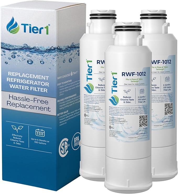 Tier1 RWF1012 DA97-17376B Refrigerator Water Filter | Replacement for Samsung HAF-QIN/EXP, DA97-08006C, RS27T5200SR | Up To 18 Months Supply | Easy Install | Odor Control | Great Tasting Water (3-pk)