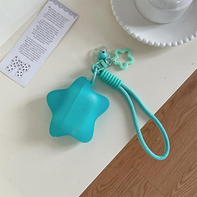 Silicone Case for AirPods 4 2024, Glow in Dark Blue Star Cover with Lanyard Keychain Lock Clip, Full Protection Travel Accessory for Women Men, Compatible with AirPods 4 Noise Cancellation Version