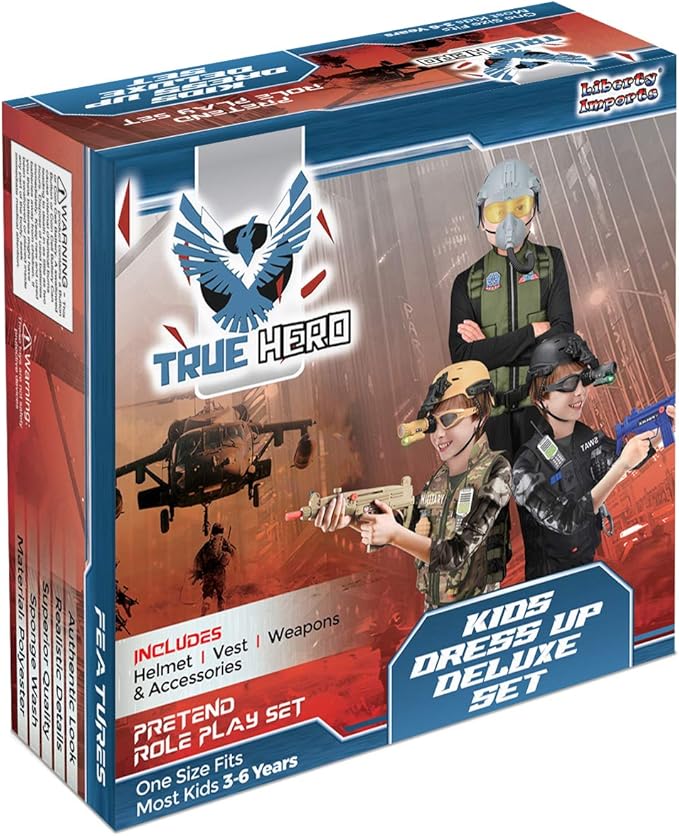 Liberty Imports Kids Costume Dress Up Deluxe Role Play Set with Helmet, Night Vision Monocular, Guns, Weapons, Accessories