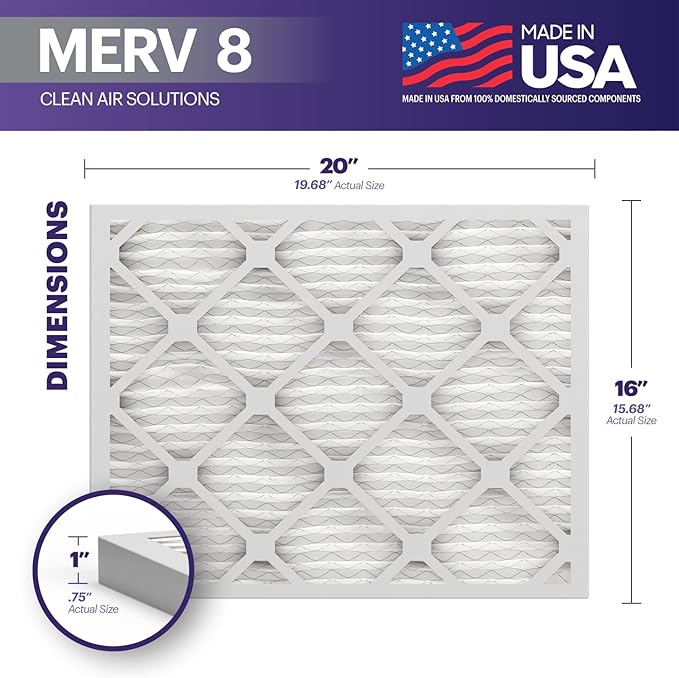 BNX TruFilter 16x20x1 Air Filter MERV 8 (4 Pack) - MADE IN USA – Dust & Pet Defense Electrostatic Pleated Air Conditioner HVAC AC Furnace Filters for Dust, Pet, Mold, Pollen MPR 600 – 700 & FPR 5