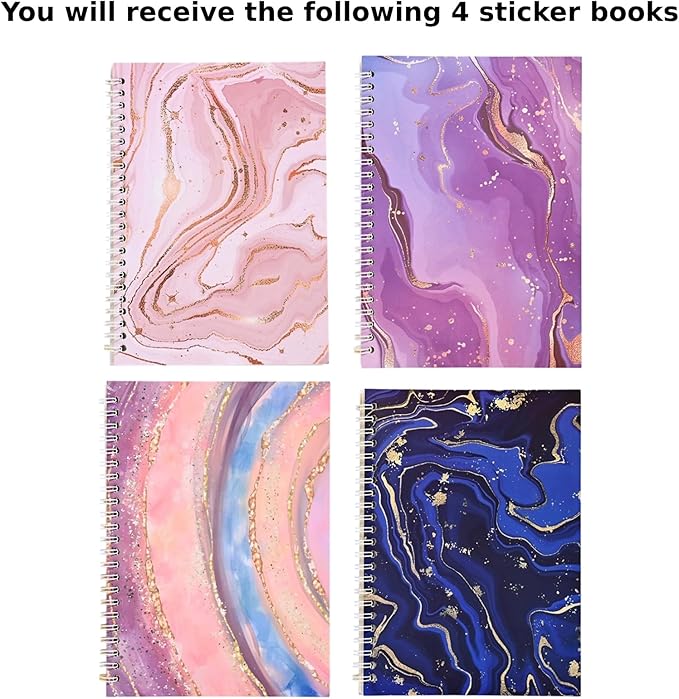 BetterJonny 4 Pcs Reusable Sticker Book Collecting Album Blank Sticker Storage Organizer Book, A5 Size 24 Inner Pages Per Album, Release Paper for Collecting Stickers, Labels(Phantom Quicksand)