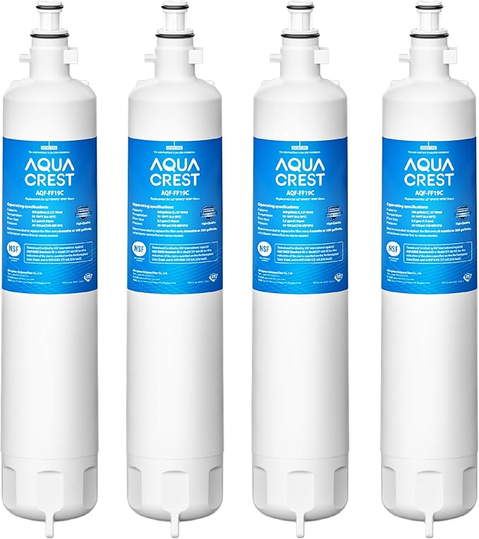 AQUA CREST AQF-FF19C Replacement for GE® RPWFE®, RPWF (with CHIP) Refrigerator Water Filter, Compatible with GYE22HMKES, GYS22GMNES, GYE22HBLTS, DFE28JSKSS, GFE28HMHES, GNE29GYNFS, 4 Filters