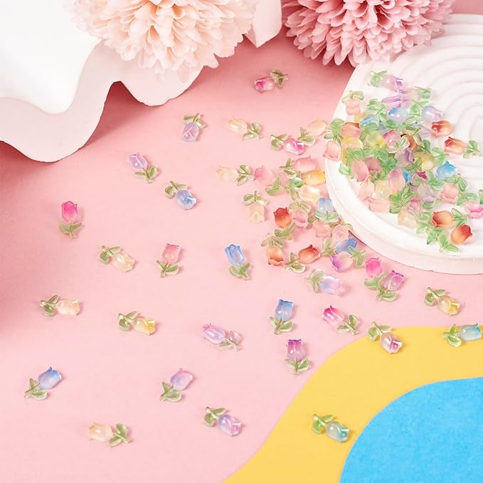160Pcs Luminous Tulip Nail Charms Glow in The Dark Tulip Resin Cabochons Flat Back 3D Tulip Flower Nail Art Decoration for Women Nail Design Manicure Crafts Phone Case Hair Clip Decor