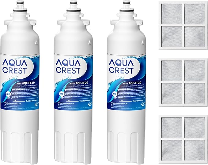 AQUA CREST ADQ73613401 Refrigerator Water Filter and Air Filter, Replacement for LG LT800P, ADQ73613402, Kenmore Elite 9490, ADQ73613408, ADQ75795104 and LT120F, 3 Combo