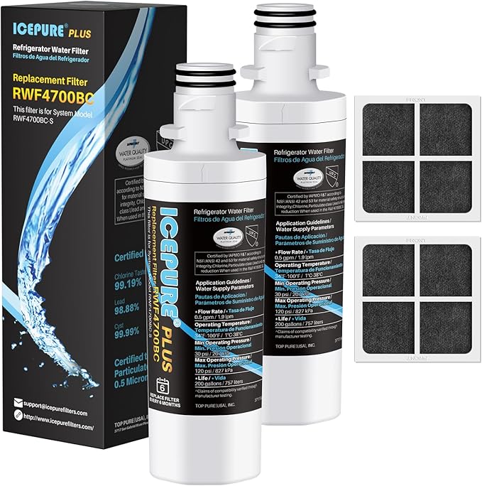 ICEPURE PLUS ADQ747935 NSF 53&42 Certified Replacement for LG LT1000P MDJ64844601, Kenmore Elite 9980, LT1000PC ADQ74793501 LT1000 RWF4700A RWF4700AB Refrigerator Water and LT120F Air Filter,2Combo