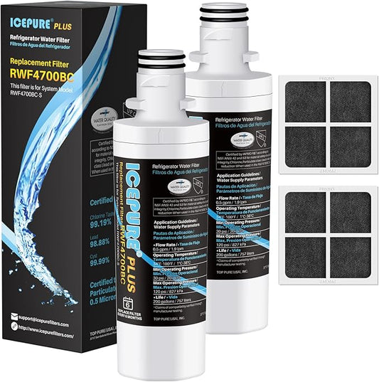 ICEPURE PLUS ADQ747935 NSF 53&42 Certified Replacement for LG LT1000P MDJ64844601, Kenmore Elite 9980, LT1000PC ADQ74793501 LT1000 RWF4700A RWF4700AB Refrigerator Water and LT120F Air Filter,2Combo