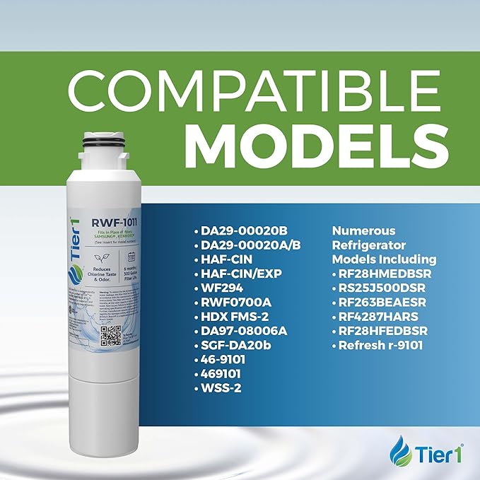 Tier1 RWF1011 DA29-00020B Refrigerator Water Filter | Replacement for Samsung HAF-CIN, WF294, FMS-2 | Fridge Filter Lasts up to 6 Months | Easy Install | Odor Control | Enjoy Great Tasting Water