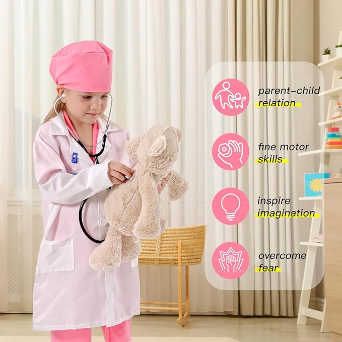 Liberry Doctor Costume for Kids, Toddler Doctor Dress Up Clothes with Real Stethoscope, Career Day Role Play Gift for Girls
