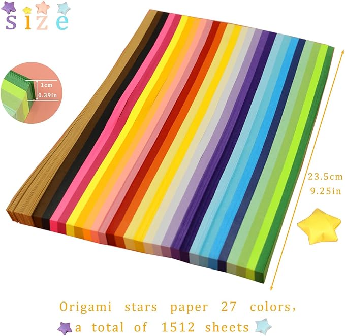 3024 Sheets Origami Paper Star Paper Strips 27 Assortment Color Star Papers Lucky Wish Double Sided Origami Stars Paper Solid Color Diy Hand Art Crafts Gift For Children And Adults (3024)