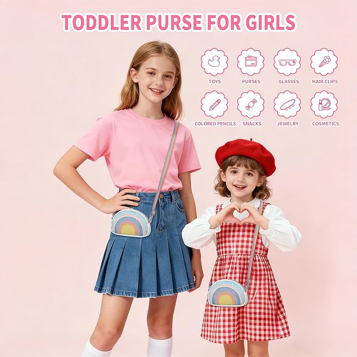 Toddler Purse Easter Basket Stuffers Gifts for Kids: 2 3 4 5 6 7 8 Year Old Girl Birthday Gift, Rainbow Crossbody Bag