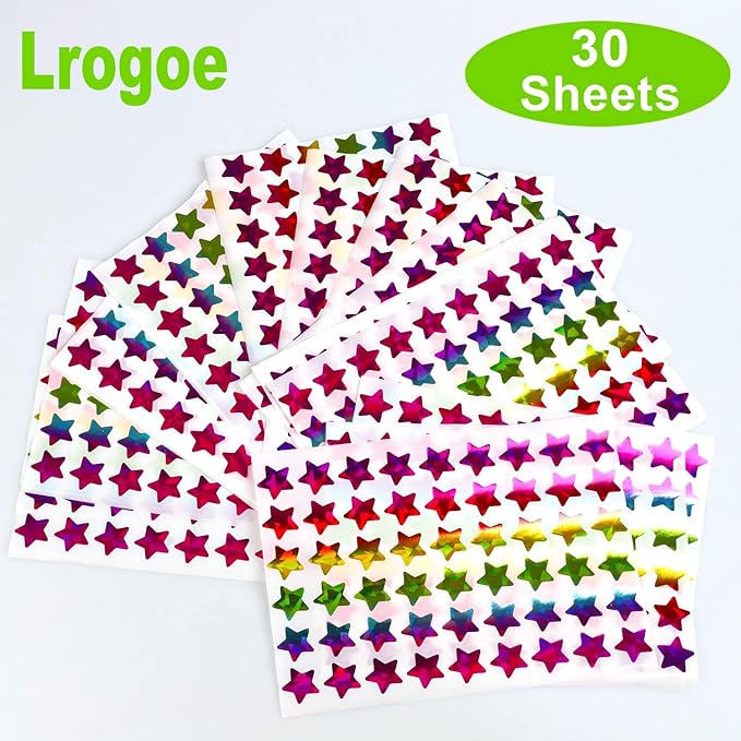 Lrogoe 1620 Holographic Rainbow Small Star Stickers for Kids Reward, Behavior Chart, Student Planner and School Classroom Teacher Supplies, 0.6" Diameter