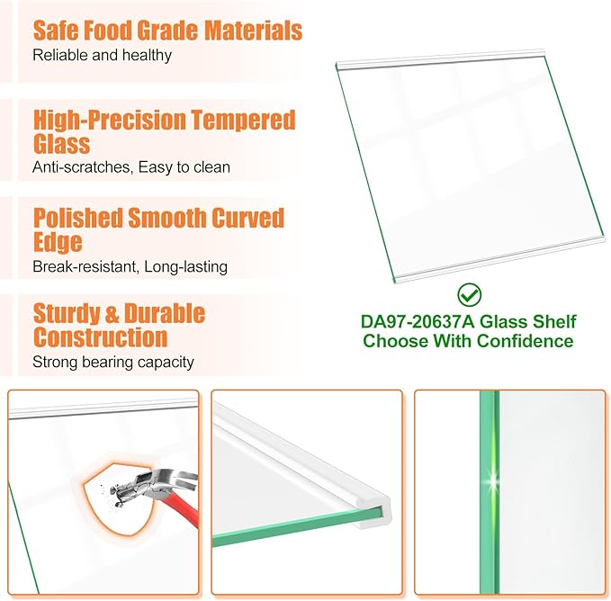 UPGRADED DA97-20637A Refrigerator Glass Shelf Compatible with Samsung Fridge Shelf Replacement Parts, Refrigerator Replacement Shelves RS22T5201SR RS22T5561SR Lower Tempered Glass Crisper Drawer Cover