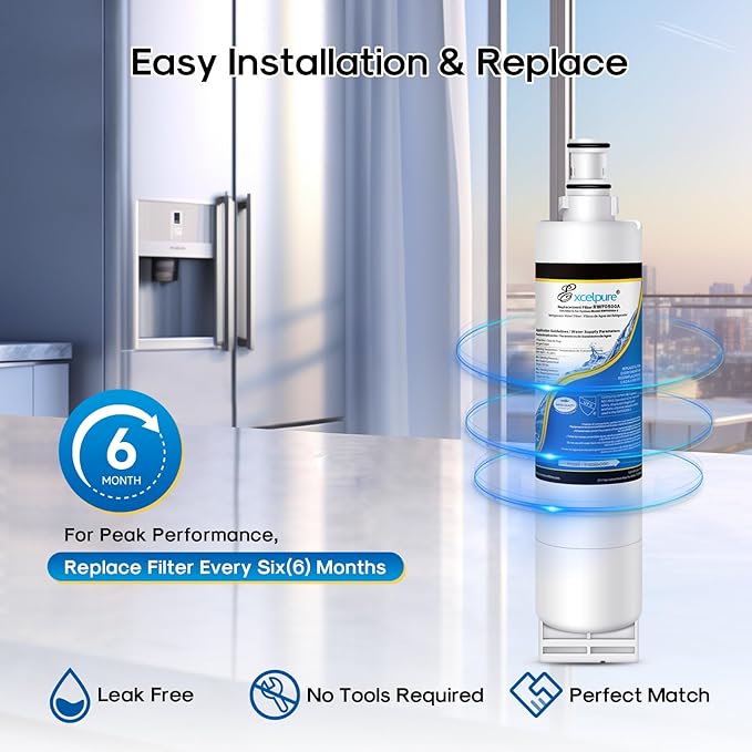 EXCELPURE 4396508 Refrigerator Water Filter, Replacement for EveryDrop FILTER 5, Whirlpool EDR5RXD1, 4396510 4396509 4392857, Kenmore 9010, NL240 LC400V WF285 R-9010 WF-NL300 WSW-1, 2PACK