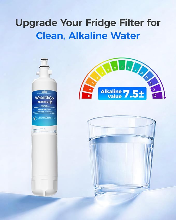 Waterdrop WD-F19C-AL Alkaline Refrigerator Water Filter, Enhances pH, Replacement for GE® RPWFE®, RPWF (Built-in CHIP) Refrigerator Water Filter, Compatible with GFE28GYNFS, GFE28GELDS