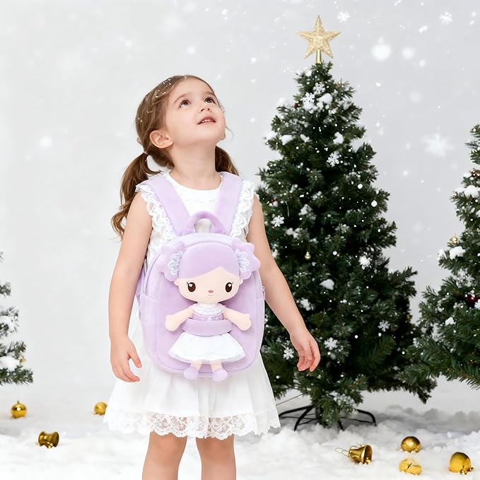 Gloveleya Toddler Backpack Kids Backpack with Candy Purple Doll 9"