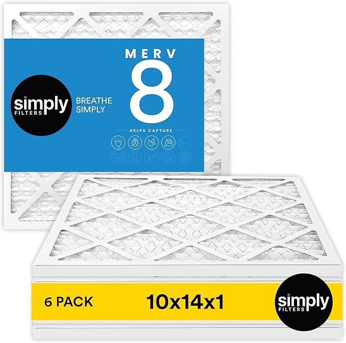 Simply 10x14x1 Air Filter, Merv 8, 6 Pack, For Home AC Furnace & HVAC (Actual Size: 9.75"x13.75"x0.75") DUST, Pet, & Allergy Control