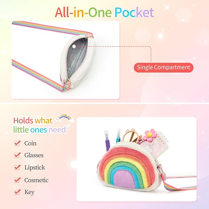 Toddler Purse Easter Basket Stuffers Gifts for Kids: 2 3 4 5 6 7 8 Year Old Girl Birthday Gift, Rainbow Crossbody Bag