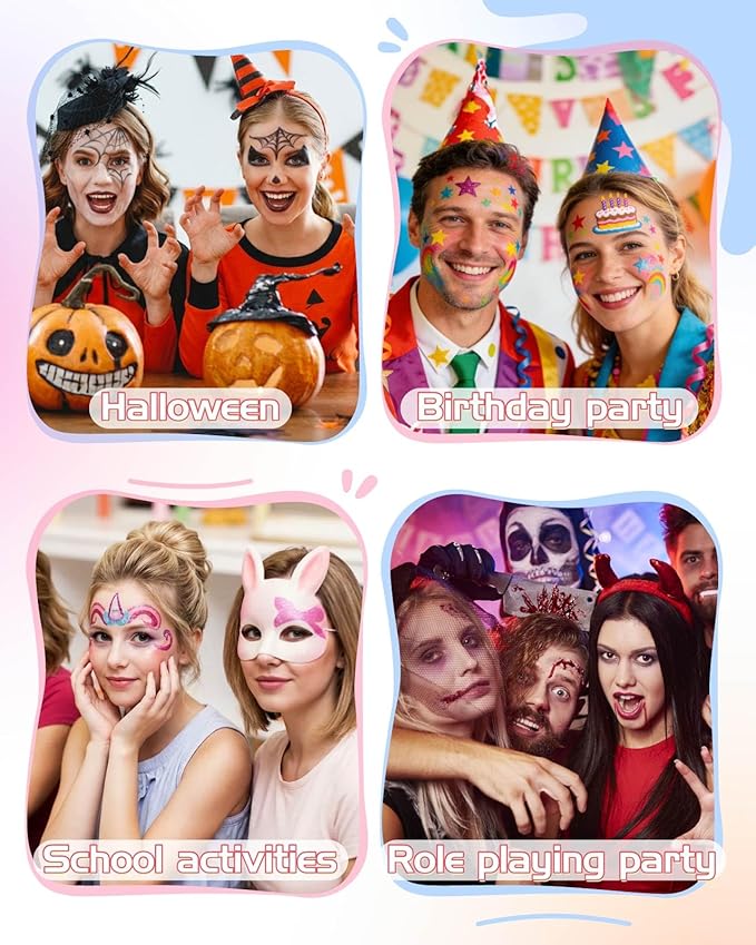 Lictin Water Based Face Paint - 36 Colors Professional Face Painting Kit (20 Classic Colors+8 Metal Colors+8 UV Glow Colors), Halloween Makeup Kit for Adults and Kids