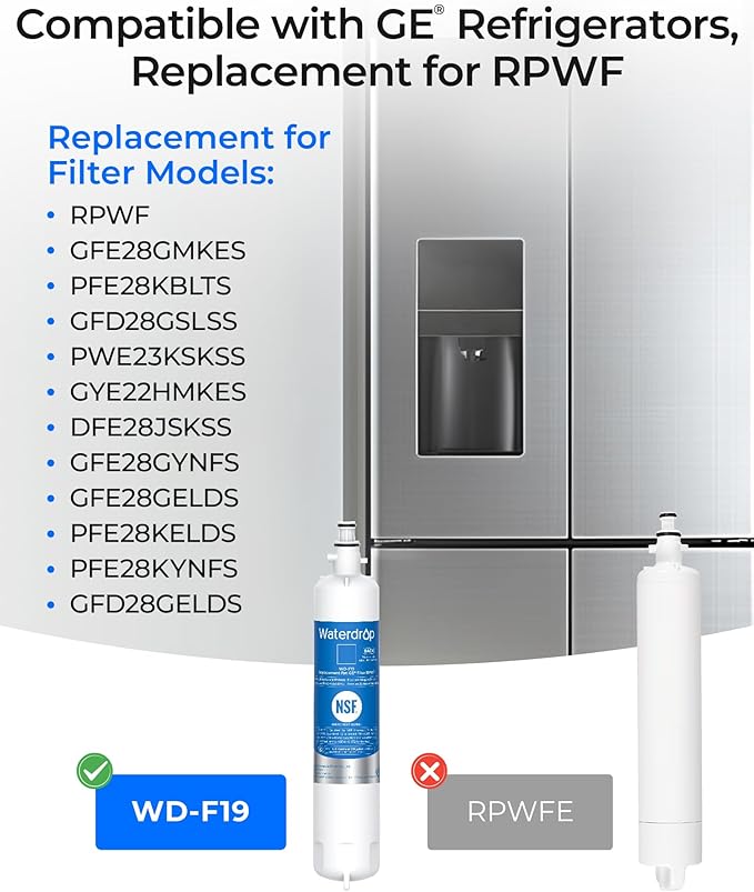 Waterdrop RPWF Refrigerator Water Filter (NOT RPWFE), Replacement for GE® RPWF, DWF-36, R-3600, MPF15350, OPFG3-RF300, WF277, RWF1063, 3 Filters