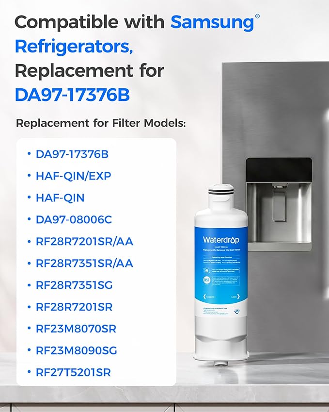 Waterdrop DA97-17376B Replacement for Samsung® HAF-QIN/EXP, DA97-08006C, RF28R7201SR, RF28R7351SG, WD-F45, Refrigerator Water Filter, 2 Filters
