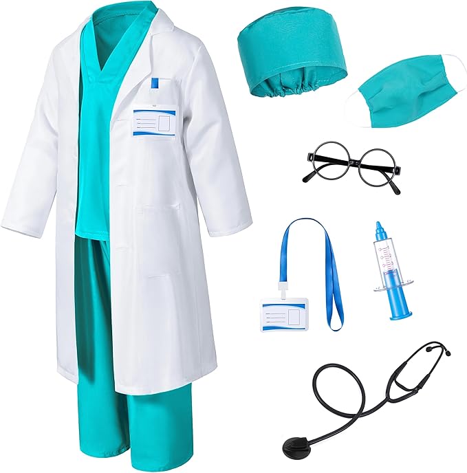 Doctor Costume for Kids Scrubs Pants with Accessories Set Children Party Cosplay 3-12 Years