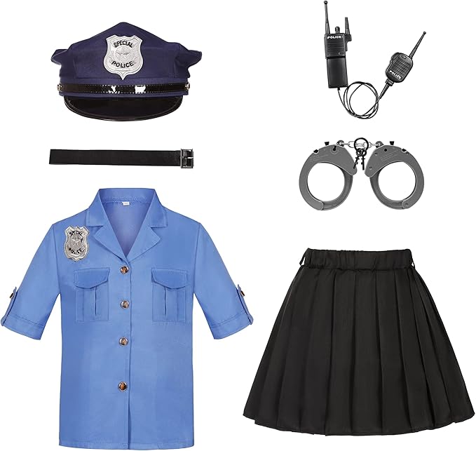KIDIN Police Officer Costume for Kids Cop Costume for Girls’ Police Dress Up Halloween Cosplay Birthday Gift