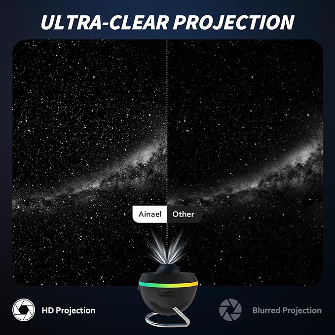 Galaxy Projector, Star Projector Home Planetarium with 1 Glass Projection Disc, 180° Rotatable Starry Sky Night Light with Meteor Effects & Light Strip for Bedroom, Kids & Adults Gift
