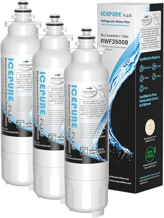 ICEPURE PLUS 46-9490 NSF/ANSI 53 & 42 Certified Refrigerator Water Filter, Remove Lead, Replacement for LG LT800P, ADQ73613401, ADQ73613408, ADQ75795104, LMXS30776S, LSXS26366D, Kenmore 9490, 3PACK