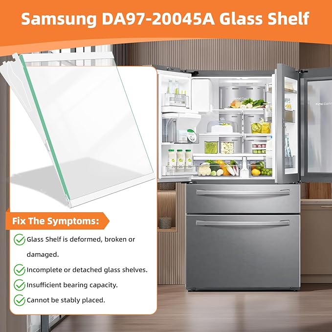 UPGRADED DA97-20045A Refrigerator Shelf Assembly Compatible with Samsung Refrigerator Glass Shelf Replacement Parts Samsung Fridge Shelf Replacement RF28R7201SR RF28R7351SR RF28R7351SG Shelf Top Right