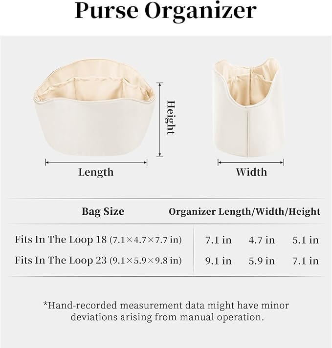 Purse Organizer Insert for In The Loop 18/23, Satin Bag Organizer Compatible with Hermes Bags, Lightweight Women Purse Essentials, Soft Touch Inner Liner with Multiple Pockets(Craie, Loop 23)