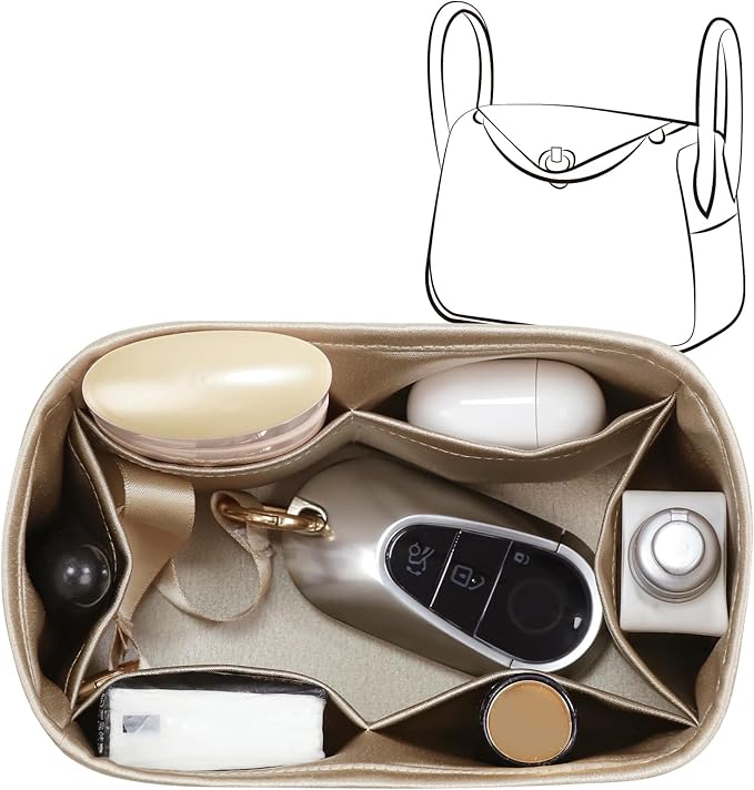Silky Bag Insert Fit for Hermes Lindy 19/26, Silky Purse Organizer, Lightweight and Silk Touch (Fits Mini Lindy 19, Champagne/Etoupe Grey)