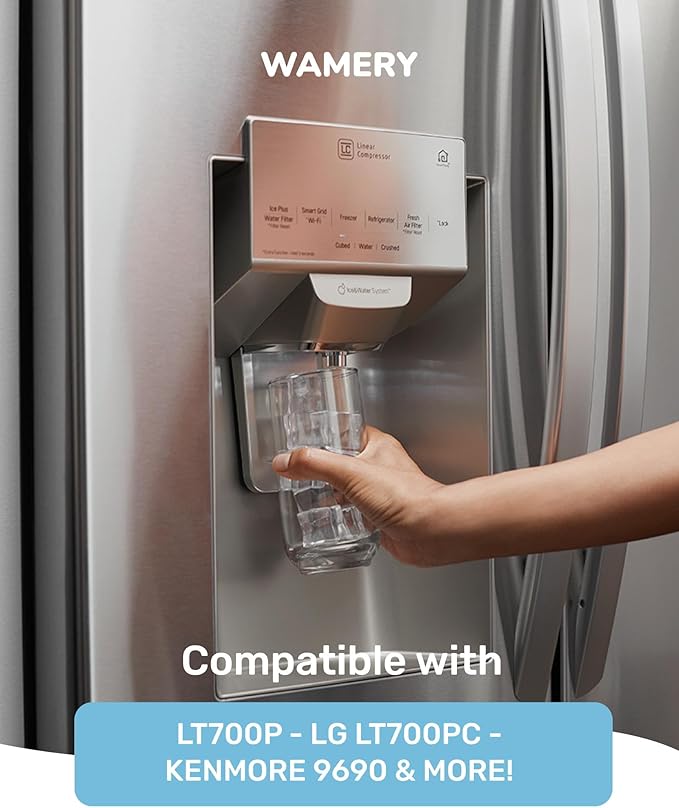 Wamery Alkaline Refrigerator Water Filter Replacement - Model LT700P/LT700PC (ADQ36006101), 6-Month/200-Gallon Life, Twist-In Tool-Free Install, IAPMO to NSF/ANSI 42, Leak-Free Seal, 1 Pack