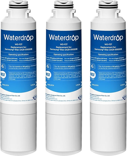 Waterdrop DA29-00020B Replacement for Samsung® Water Filter HAF-CIN/EXP, DA29-00020B, HAF-CIN, DA29-00020B-1, RF28HMEDBSR, RF263BEAESR, RS25J500DSR, RF263TEAESG, HDX FMS-2, DA97-08006A-1, 3 Filters