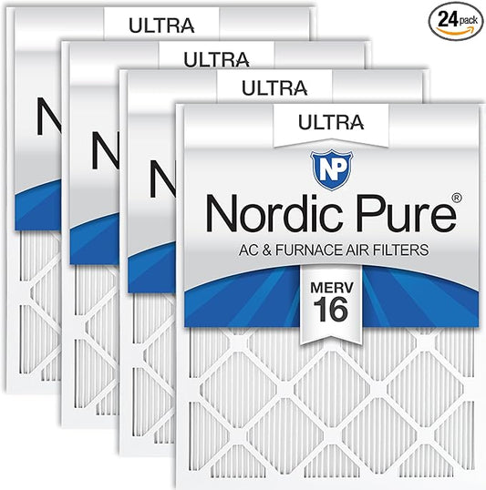 Nordic Pure 16x25x1 (Actual Size: 15 1/2 x 24 1/2 x 3/4) Pleated Ultra MERV 16 AC Furnace Air Filters–With 2.5X More Media for Allergy & Dust Relief, Max Efficiency & Low Airflow Resistance 24 Pack