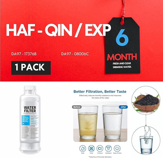 HAF-QIN/EXP DA97 Water Filter Replacement – Compatible with DA97-17376B – Carbon Block 99% Contaminant Reduction – Fresh Water & Ice – 6 Month Life 1 PACK