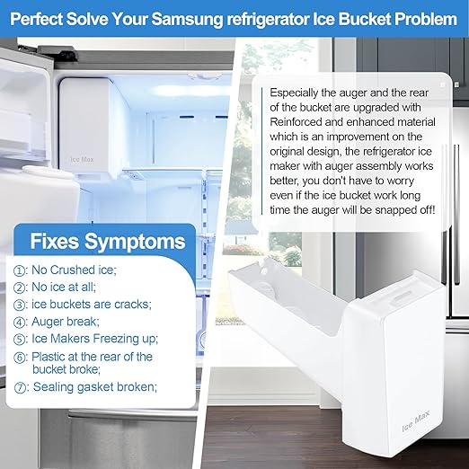 Upgraded DA97-20156A RF28R7201SR RF27T5201SR RF27T5501SR RF28R6201SR Refrigerator Ice Container Compatible with Samsung Ice Tray Replacement DA97-20156B Samsung Ice Bucket RF28HMEDBSR Ice Maker Bin