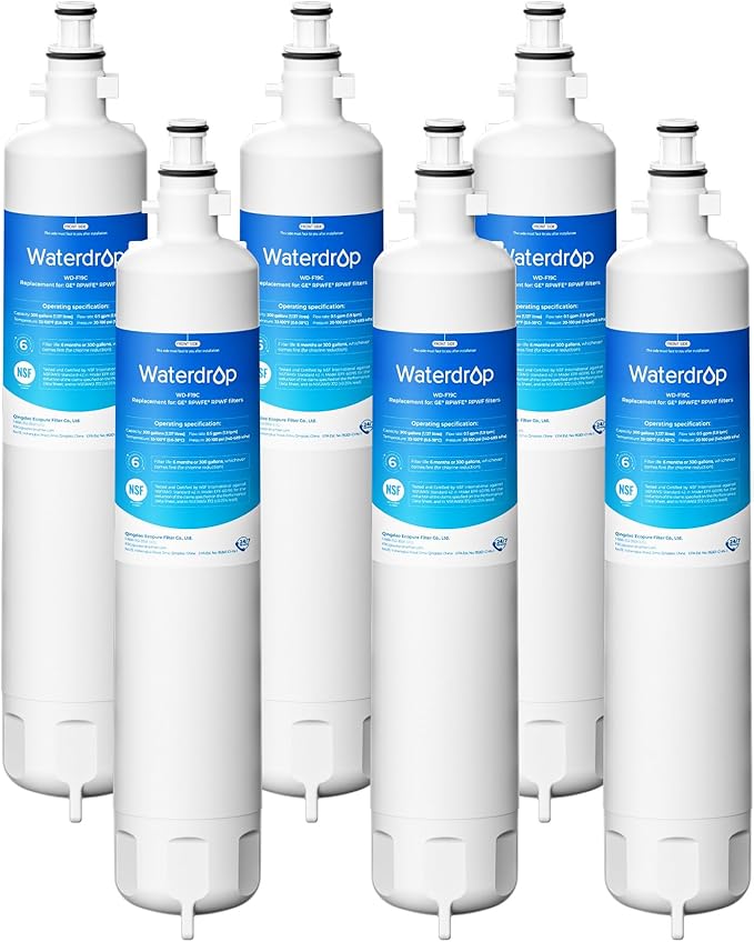 Waterdrop Replacement for GE® RPWFE®, RPWF (Built-in CHIP) Refrigerator Water Filter, Compatible with GFE28GYNFS, GFE28GELDS, PFE28KELDS, PFE28KYNFS, GFD28GELDS, PWE23KELDS, 6 Filters