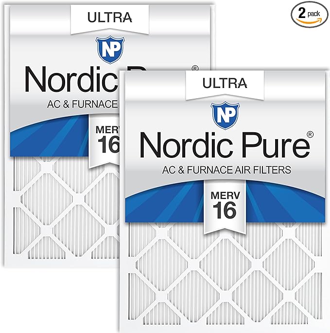 Nordic Pure 16x25x1 (Actual Size: 15 1/2 x 24 1/2 x 3/4) Pleated Ultra MERV 16 AC Furnace Air Filters–With 2.5X More Media for Allergy & Dust Relief, Max Efficiency & Low Airflow Resistance 2 Pack