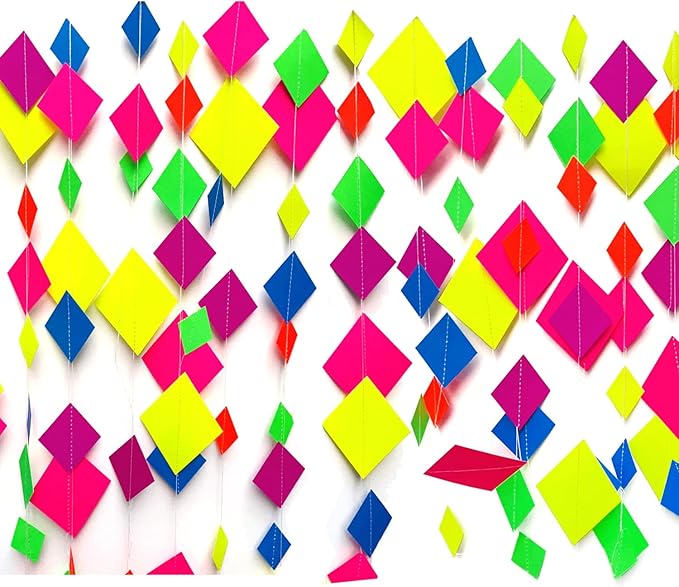 122feet UV Neon Streamers Glow Garland Hanging Paper Glow in The Dark Supplies and Decorations Blacklight Reactive Fluorescent Black Light Party Kit Neon Party Supplies for Birthday Wedding