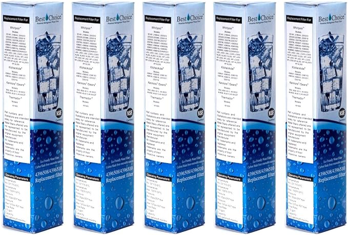 Best Choice Water Filter Replacement For Whirlpool 4396508, 4396510, EveryDrop EDR5RXD1 Filter 5, NL240V, WFL400, PUR W10186668 Certified Refrigerator Cartridge (5-Pack)