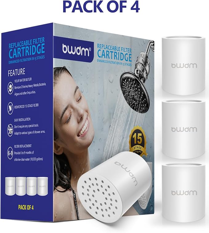15 Stage Shower Filter Cartridge,High output Universal replacement filter cartridge, Remove Chlorine Heavy Metals and Other Sediments, VitaminC Water Softener Reduces Dry Itchy Skin Dandruff BWDM(4X)