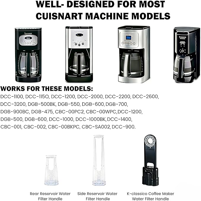 6-Pack Cuisinart Compatible Coffee Filter Replacement, Premium Charcoal Water Filter Fits All Cuisinart Coffee Machines