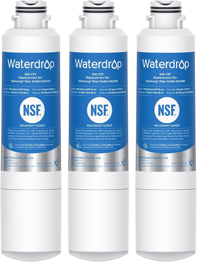 Waterdrop DA29-00020B Refrigerator Water Filter, Replacement for Samsung® HAF-CIN/EXP, DA29-00020A/B, DA29-00020B-1, RF263BEAESR, RF28HMEDBSR, RF263TEAESG, RF4287HARS, 3 Filters