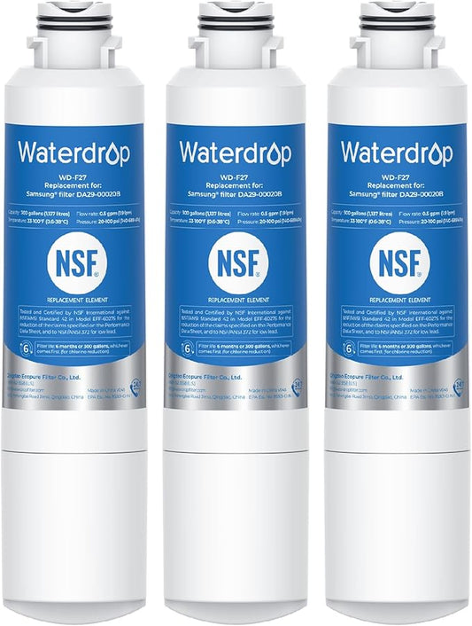 Waterdrop DA29-00020B Refrigerator Water Filter, Replacement for Samsung® HAF-CIN/EXP, DA29-00020A/B, DA29-00020B-1, RF263BEAESR, RF28HMEDBSR, RF263TEAESG, RF4287HARS, 3 Filters