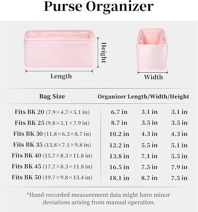 Purse Organizer Insert for Birkin 30, Lightweight & Soft Satin Organizer Insert with Pockets for Woman Bags, Ideal for Travel, Shopping, and Daily Use, Multicolor Options(Pink, BK30 Sellier)