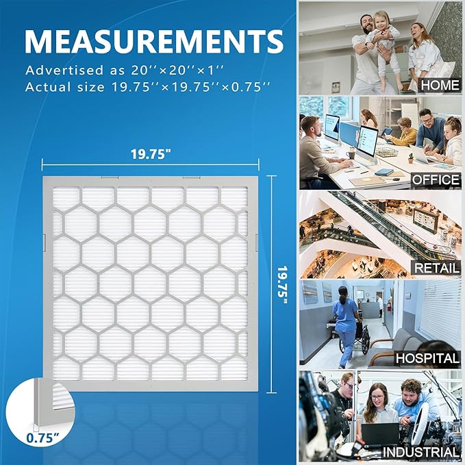 20x20x1 MERV 11 Air Filter,AC Furnace Air Filter,Reusable ABS Plastic Frame, 7 Pack Replaceable Filter Media (Actual Size: 19 3/4" x 19 3/4" x 3/4")