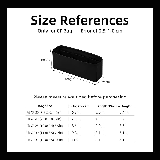DGAZ Purse Organizer Insert，Silk Bag Organizer，Luxury Handbag & Tote Shaper Fits Chanel CF Bags